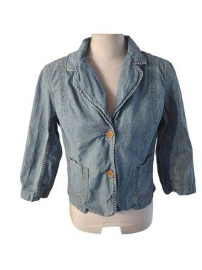 Y2k Jacob Connexion Denim Jean Blazer‎ Jacket 34 Sleeve Light Wash Large